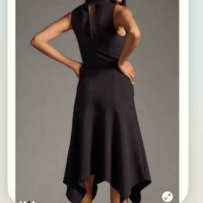 Anthropologie Mock-Neck Lace-Inset Fit & Flare Black Dress NEW Size Medium