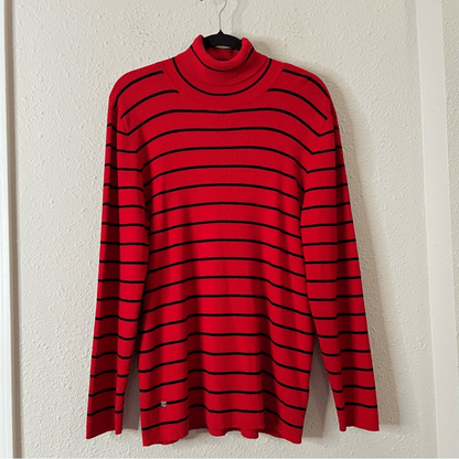 Lauren Ralph Lauren Striped Cotton Blend Ribbed Turtleneck Sweater Red Size 3X
