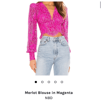 NBD Merlot Lace Blouse Top in Magenta Size Small Long Sleeve