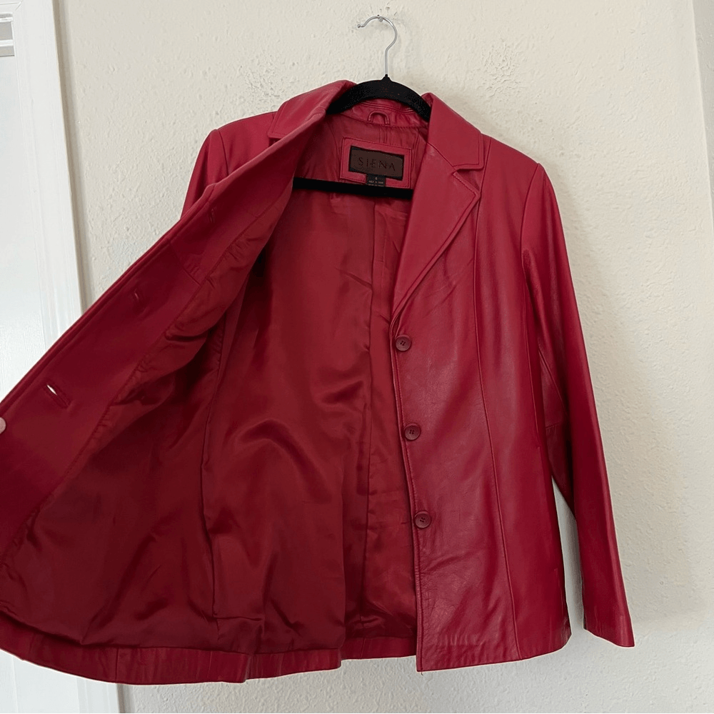 SIENA 100% Leather Red Blazer Jacket| Size 6