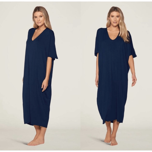 Barefoot Dreams Luxe Milk Jersey Caftan Navy Blue OS