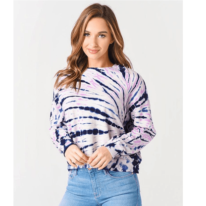 Monrow Bamboo Burst Tie-Dye Sweatshirt Pink NEW Size Small