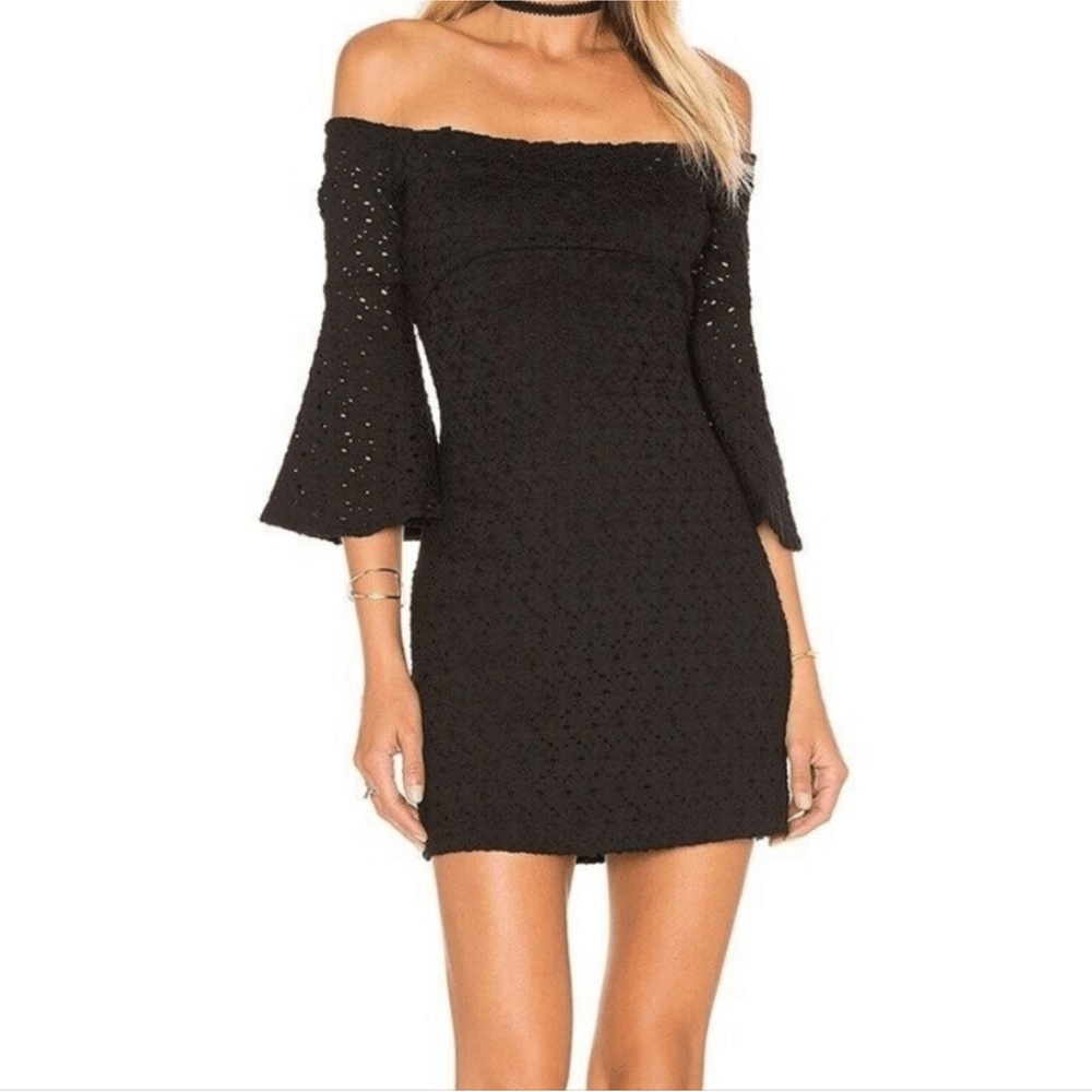 Free People Sophia Black Eyelet Crochet Mini Dress Bodycon Revolve