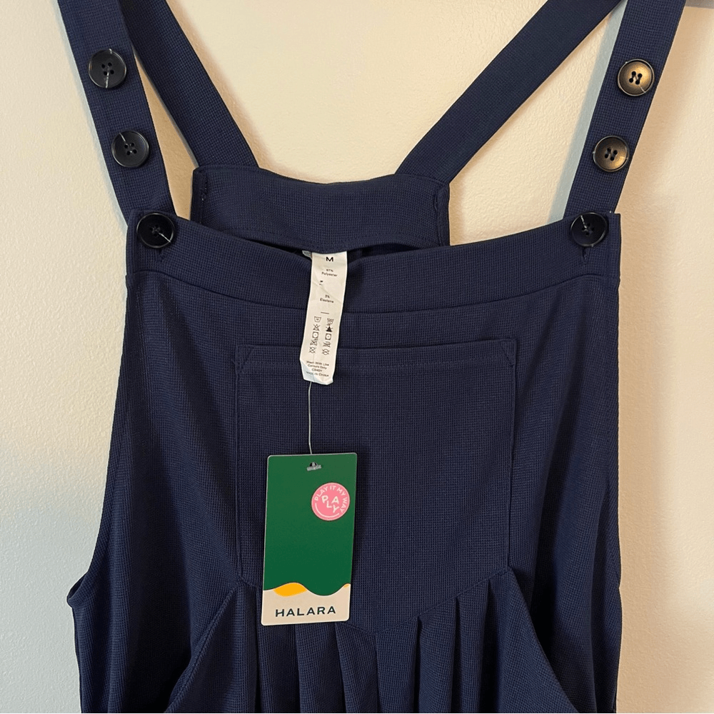 HALARA Waffle Casual Wide Leg Overalls Jumpsuit NEW Size Medium Navy Blue
