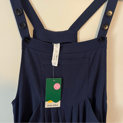 HALARA Waffle Casual Wide Leg Overalls Jumpsuit NEW Size Medium Navy Blue