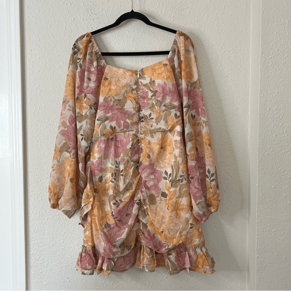 Showpo Floral Grizela Mini Dress NEW Size 12 Pink Long Sleeves