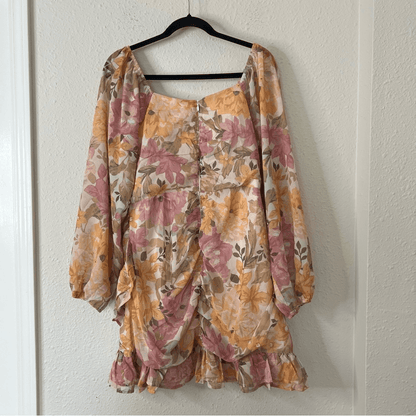 Showpo Floral Grizela Mini Dress NEW Size 12 Pink Long Sleeves