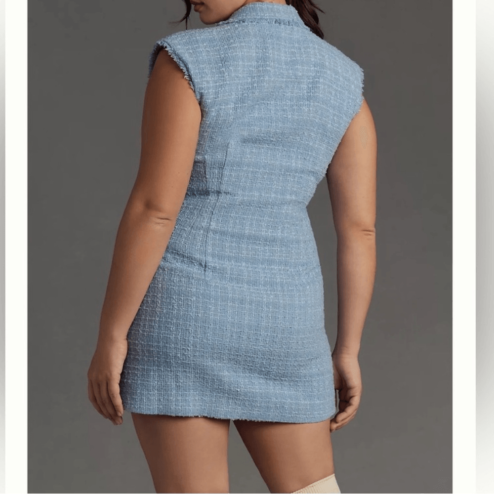 Anthropologie Maeve Sleeveless Tweed Blazer Mini Dress NEW Plus Size 18W in Blue