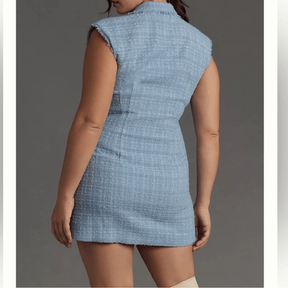 Anthropologie Maeve Sleeveless Tweed Blazer Mini Dress NEW Plus Size 18W in Blue