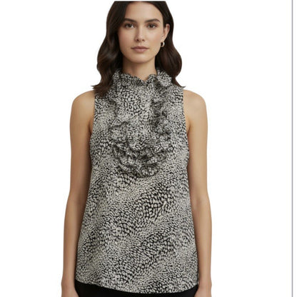 Banana Republic 100% Silk Ruffle Animal Print Sleeveless Blouse Size Medium