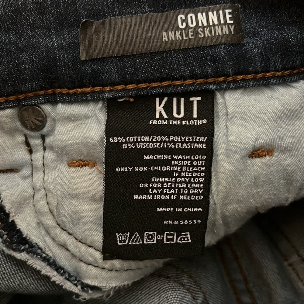 Kut From The Kloth Connie Ankle Skinny Jeans Raw Hem Size 0