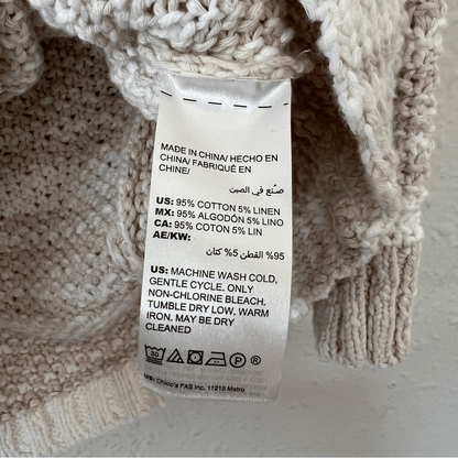 Chico's Striped Linen Blend Textured Chunky Knit Sweater Size Medium 3/4 Sleeve