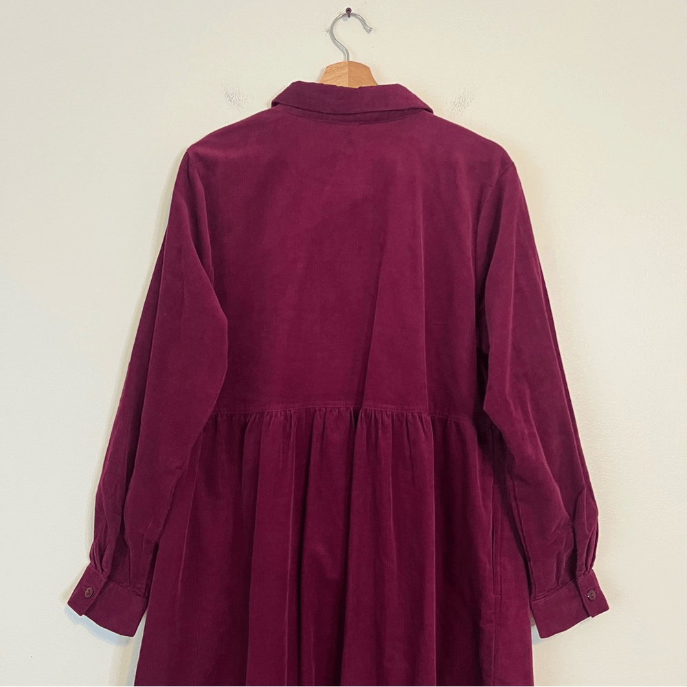 Woman Within Button Front Corduroy Midi Dress Size 16W Petite Purple Long Sleeve