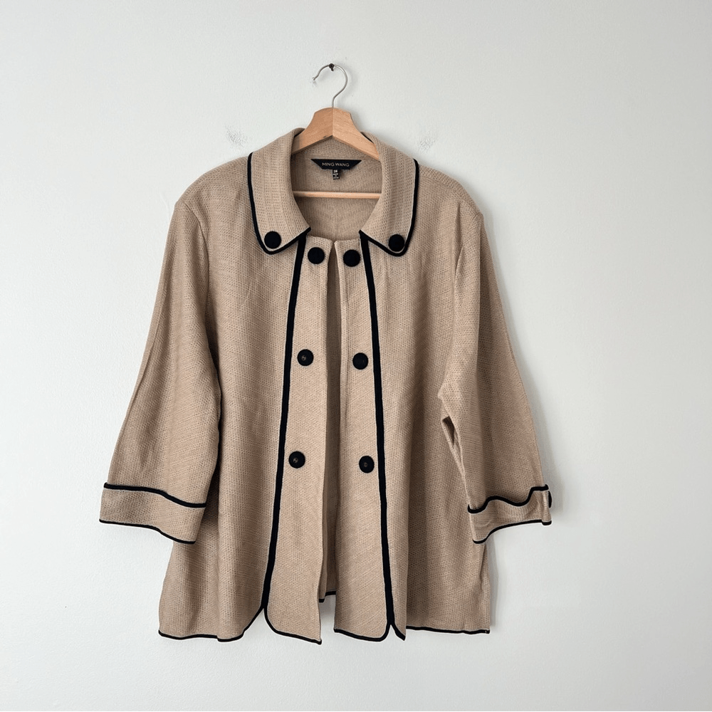 Ming Wang Knit Cardigan Blazer Jacket in Tan and Black Plus Size 3X