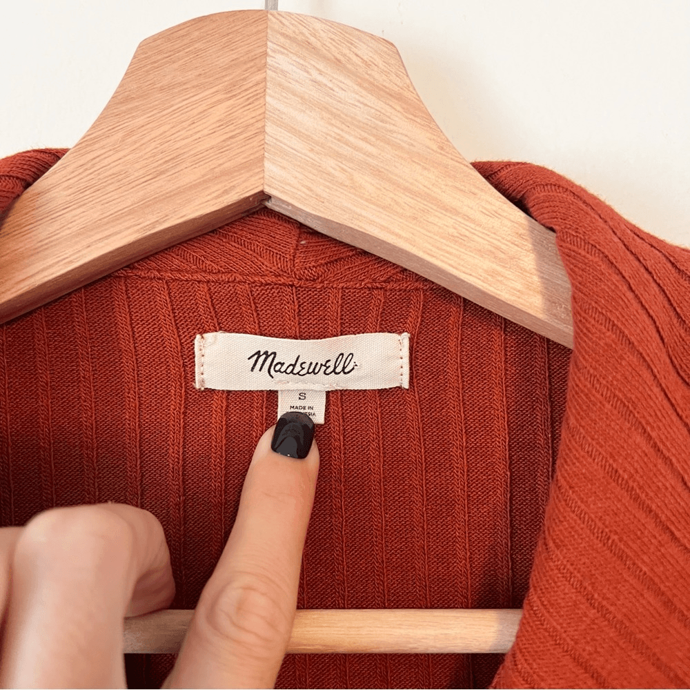 Madewell Ribbed Polo Button-Front Tee in Rust Size Small Short Sleeve