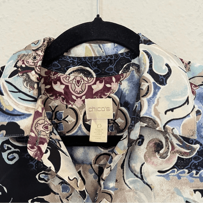 Chicos Mystic Mix Geneva BoHo Silky Shirt Blouse Button Down Paisley Size Small