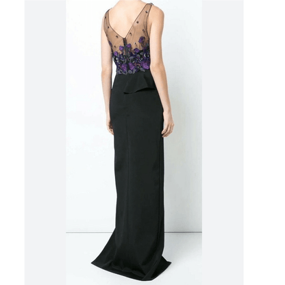 Marchesa Notte Floral Beaded Embroidered Column Gown Maxi Dress NEW Size 10