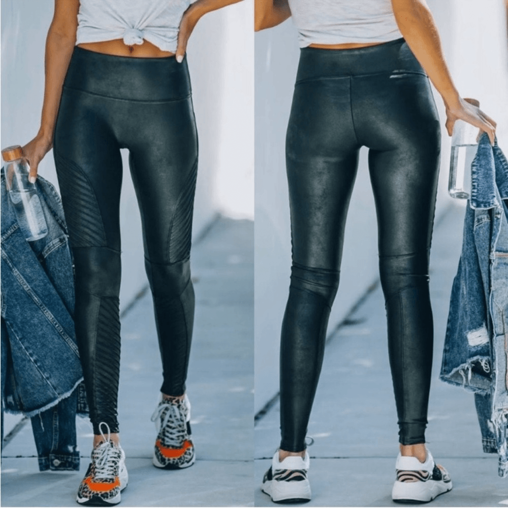 SPANX Faux Leather Moto Leggings Black NEW Plus Size 3X Petite