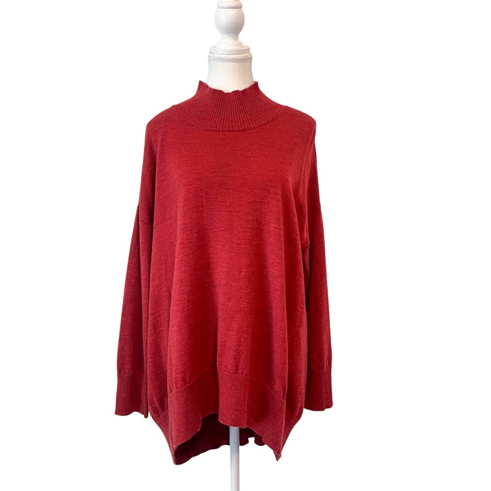 Eileen Fisher 100% Merino Wool Mock Tunic Sweater Mock Neck Size Small Oversized