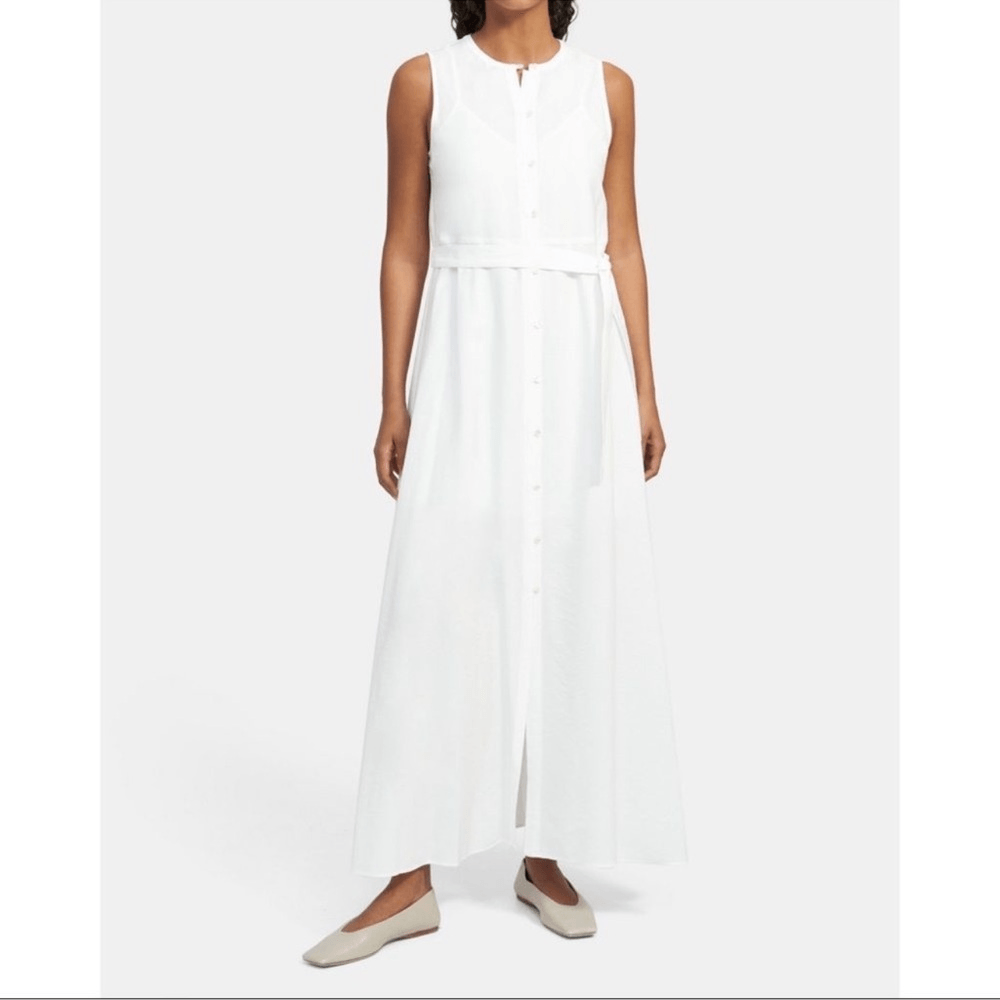 Theory New Shirt Maxi Dress In Florian Twill Sleeveless White Size 10