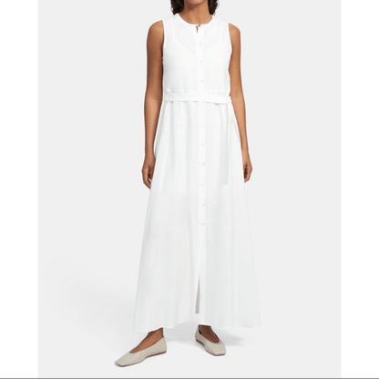 Theory New Shirt Maxi Dress In Florian Twill Sleeveless White Size 10