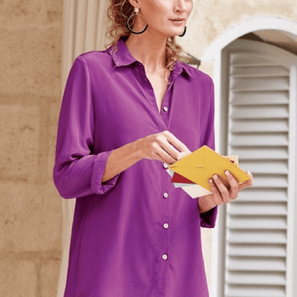 Soft Surroundings Button Down Tunic Shirt Size Medium 100% Tencel Lyocell