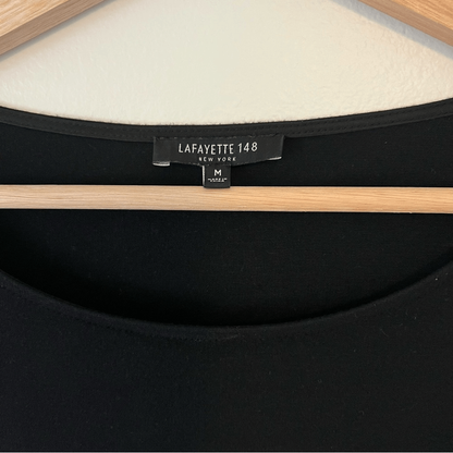 LAFAYETTE 148 Eyelet Sleeve Knit Top Black Lyocell Blend Boxy Fit