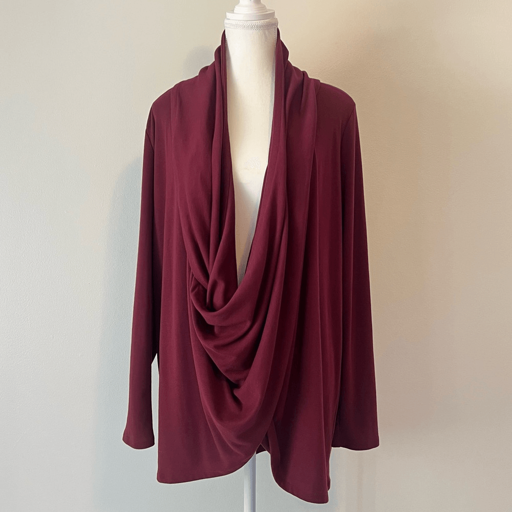 J. Jill Pure Jill Burgundy Cardigan Draped Two-Way Jacket or Wrap Long Sleeve
