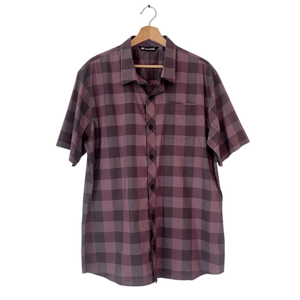 Travis Mathew Mens Short Sleeve Button Up Shirt Purple Check Print Size XL