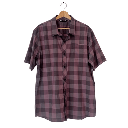 Travis Mathew Mens Short Sleeve Button Up Shirt Purple Check Print Size XL