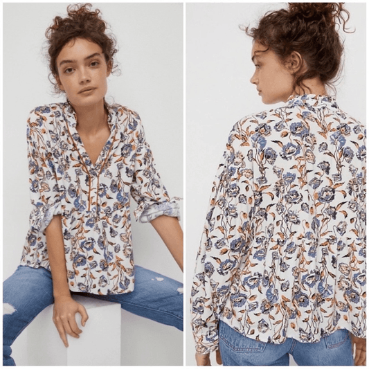 Anthropologie Porridge Keegan Ruffled Floral Babydoll Blouse Small Long Sleeve