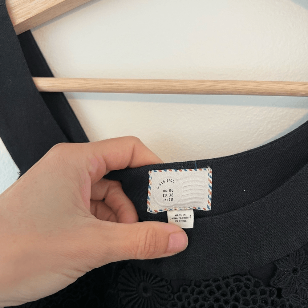 Anthropologie Postmark Oleander Blk Cotton Linen Floral Lace Sheath Dress Size 6