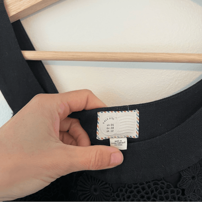 Anthropologie Postmark Oleander Blk Cotton Linen Floral Lace Sheath Dress Size 6