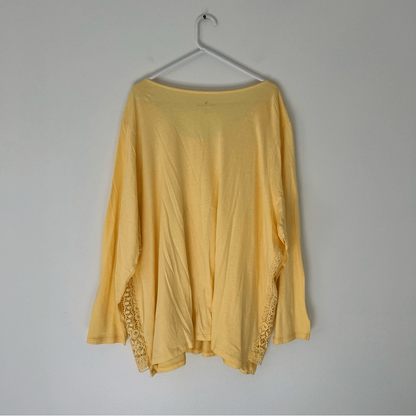 Woman Within Crochet Lace Long Sleeve Top in Yellow Size 3X Cotton