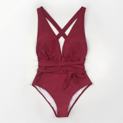 CUPSHE One Piece Swimsuit Deep V Neck Tie Waist Crisscross Back NEW Size Small