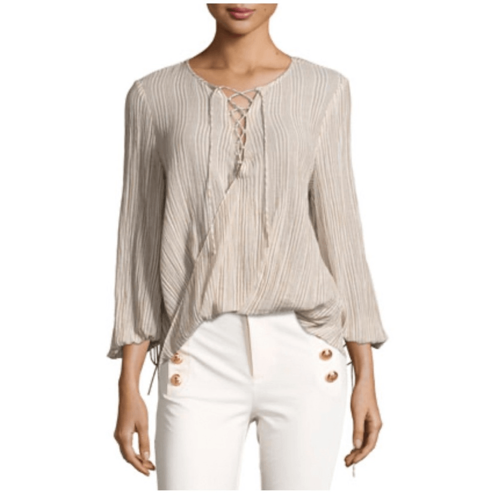 Derek Lam 10 Crosby Striped Long Sleeve Blouse Size 6 Cotton Neutral Classic