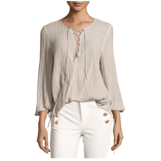 Derek Lam 10 Crosby Striped Long Sleeve Blouse Size 6 Cotton Neutral Classic