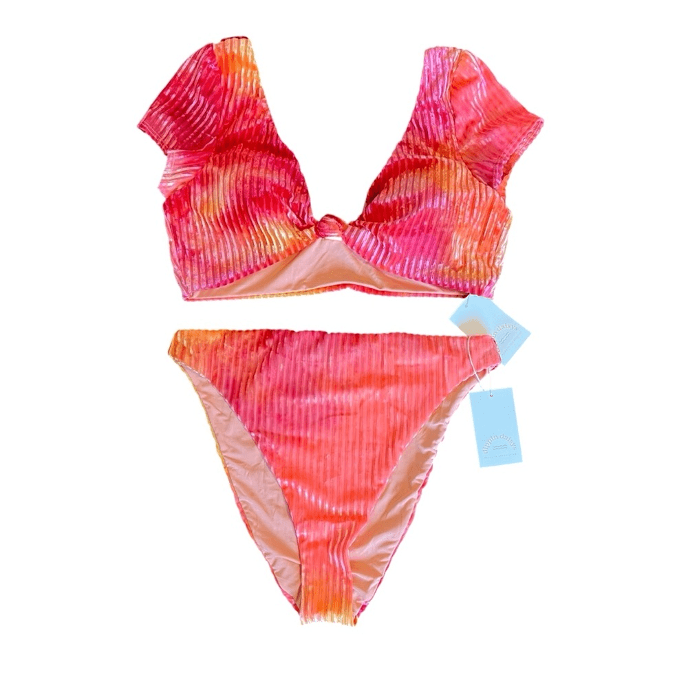 Dippin Daisys Tie Dye Bikini Set XL Seashore Bottom Vision Top NEW Pink Orange