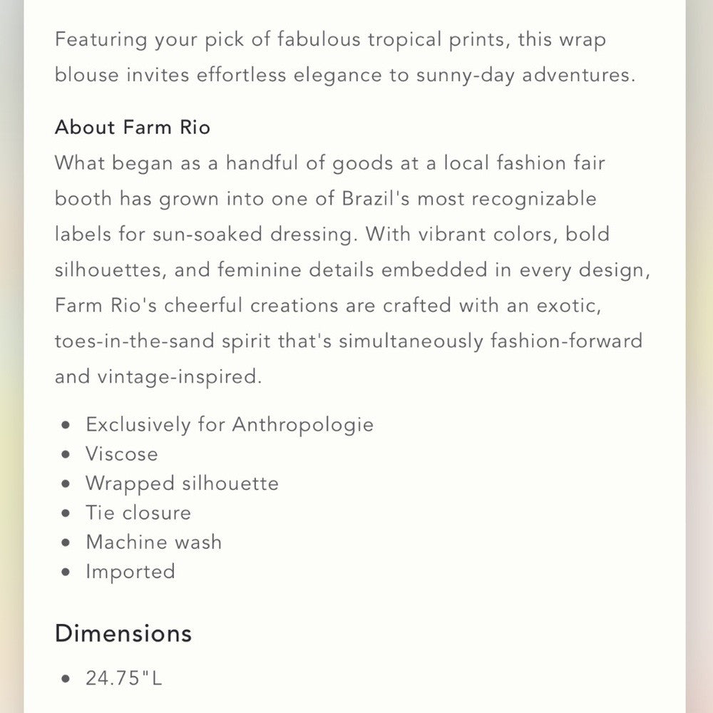 Farm Rio Anthropologie Rainforest Wrap Toucans Tropical Blouse Size Small