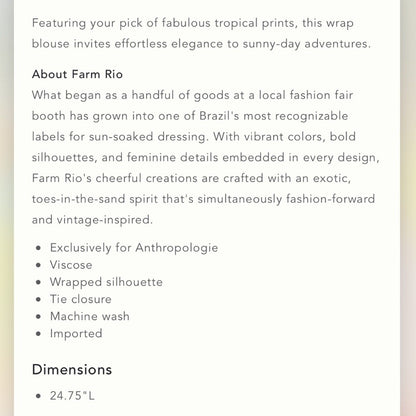 Farm Rio Anthropologie Rainforest Wrap Toucans Tropical Blouse Size Small