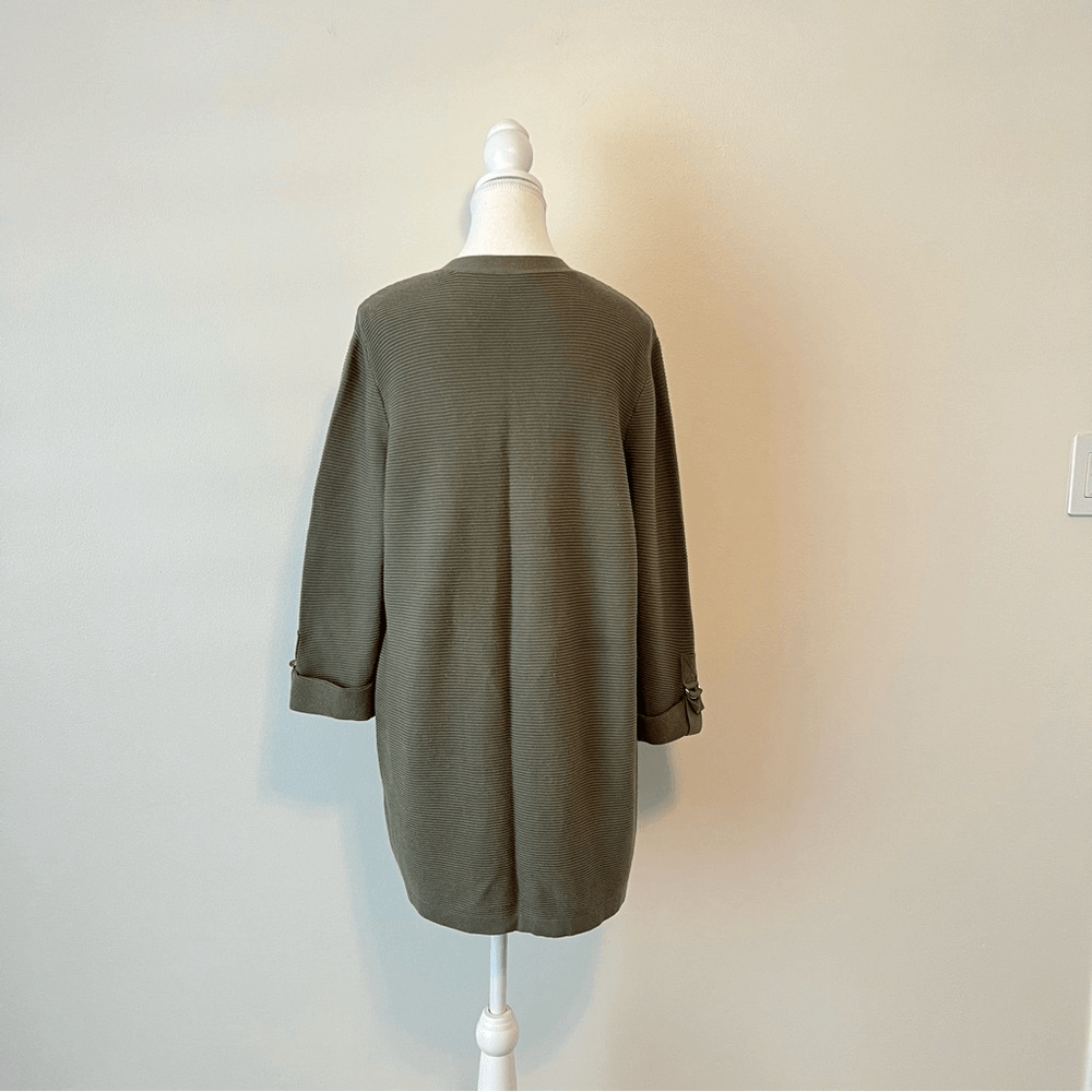 Chico’s Olive Green Open Front Cardigan Size Large Cotton