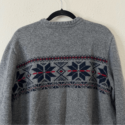 Eddie Bauer Fair Isle Wool Blend Crew Neck Sweater Size XL in Gray