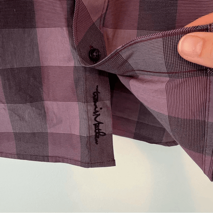 Travis Mathew Mens Short Sleeve Button Up Shirt Purple Check Print Size XL