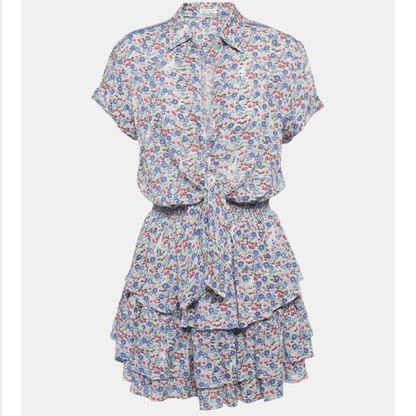 Poupette St Barth Branda Floral Tiered Shirt Mini Dress Size Medium