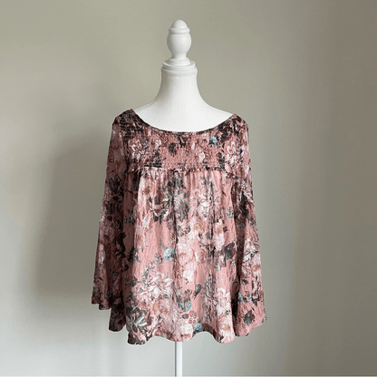 Anthropologie Akemi + Kin Patrizia Floral Lace Blouse Pink Medium Bell Sleeves