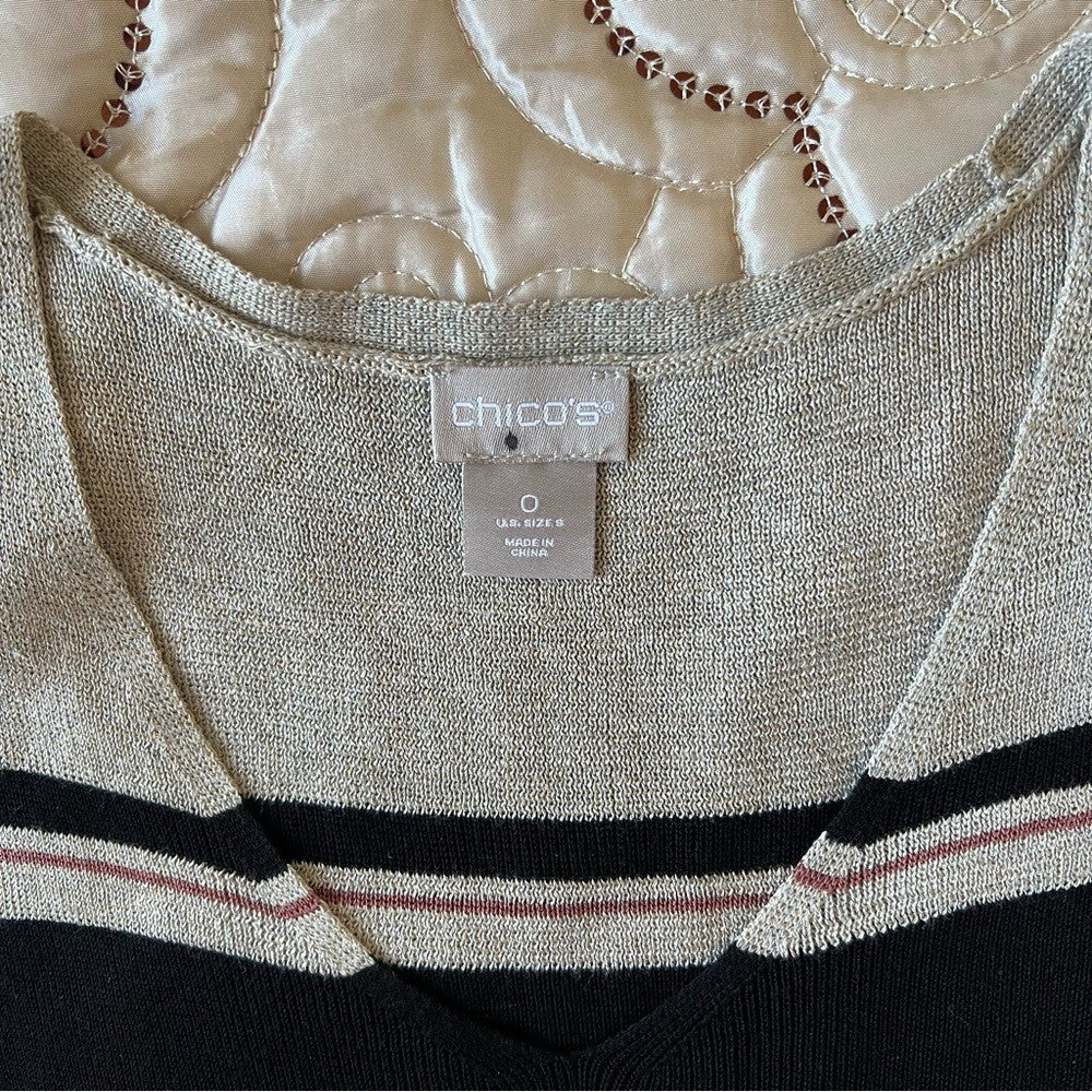 Chico’s Knit V-neck Sleeveless Striped Tank Top Size 0/Small