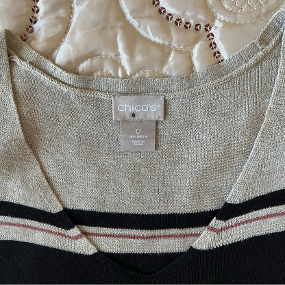Chico’s Knit V-neck Sleeveless Striped Tank Top Size 0/Small
