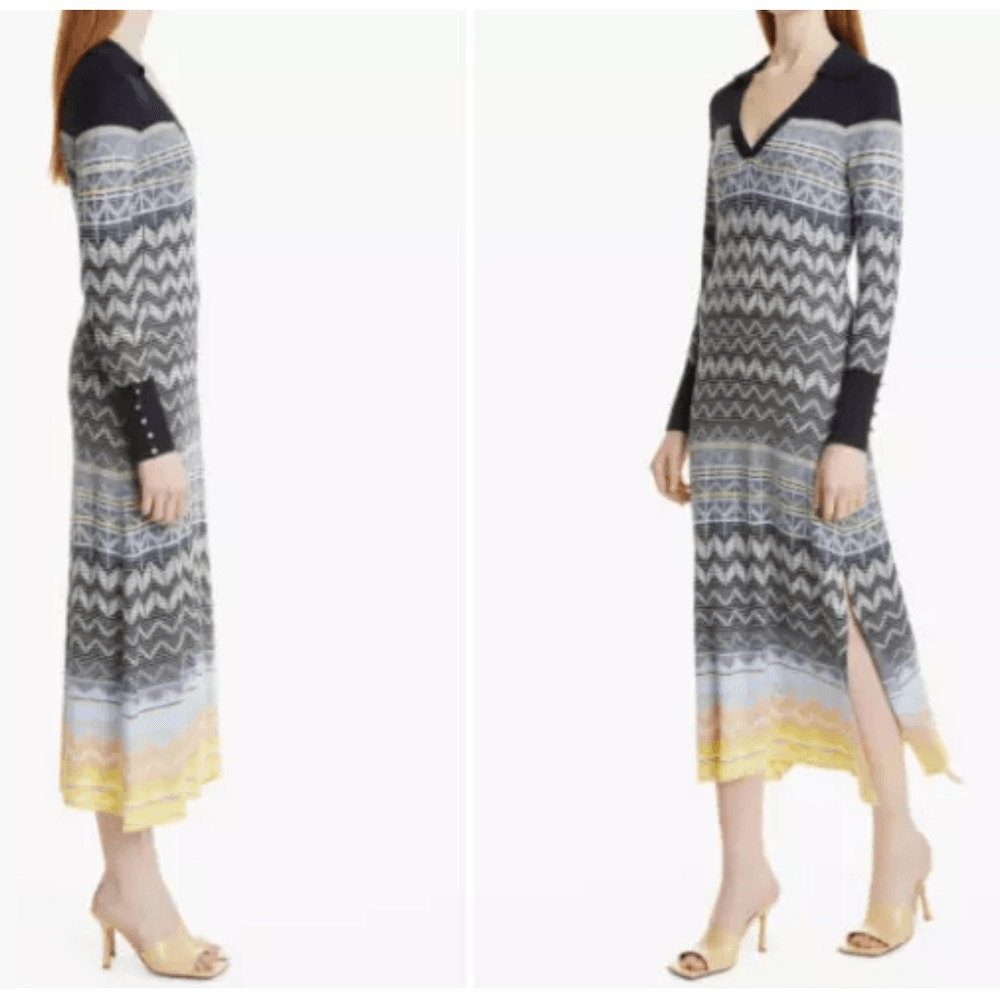 TED BAKER Holliis Chevron Sweater Knit Collared Polo Midi Dress
