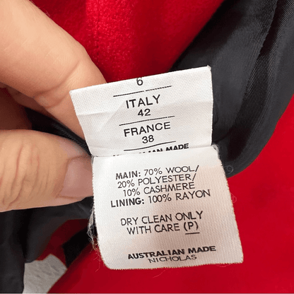 NICHOLAS Red Wool Cashmere Coat Size 6