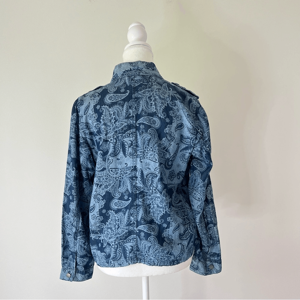 Chico’s Paisley Chambray Utility Jacket Size Small